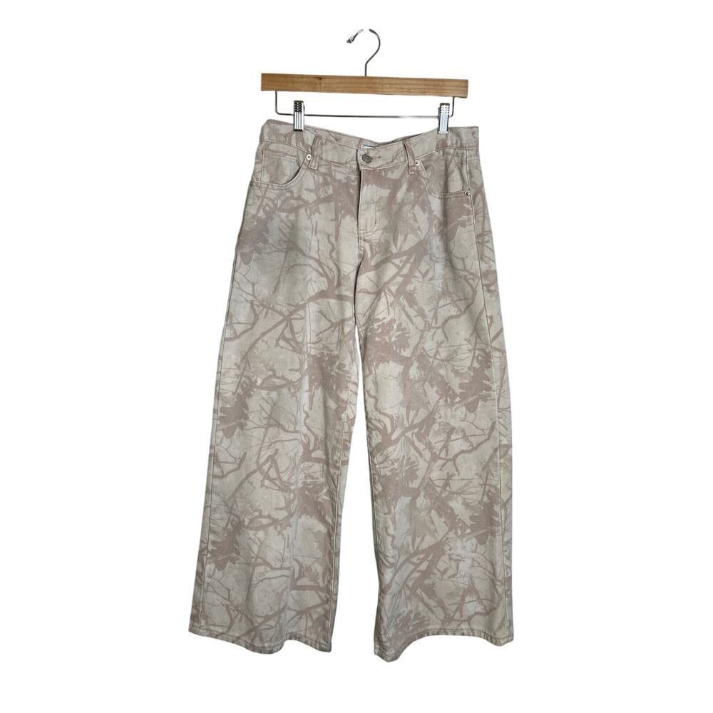 Refrain Los Angeles Mid-Rise‎ Wide-Leg Jeans Pink-Tan Camouflage 7/28